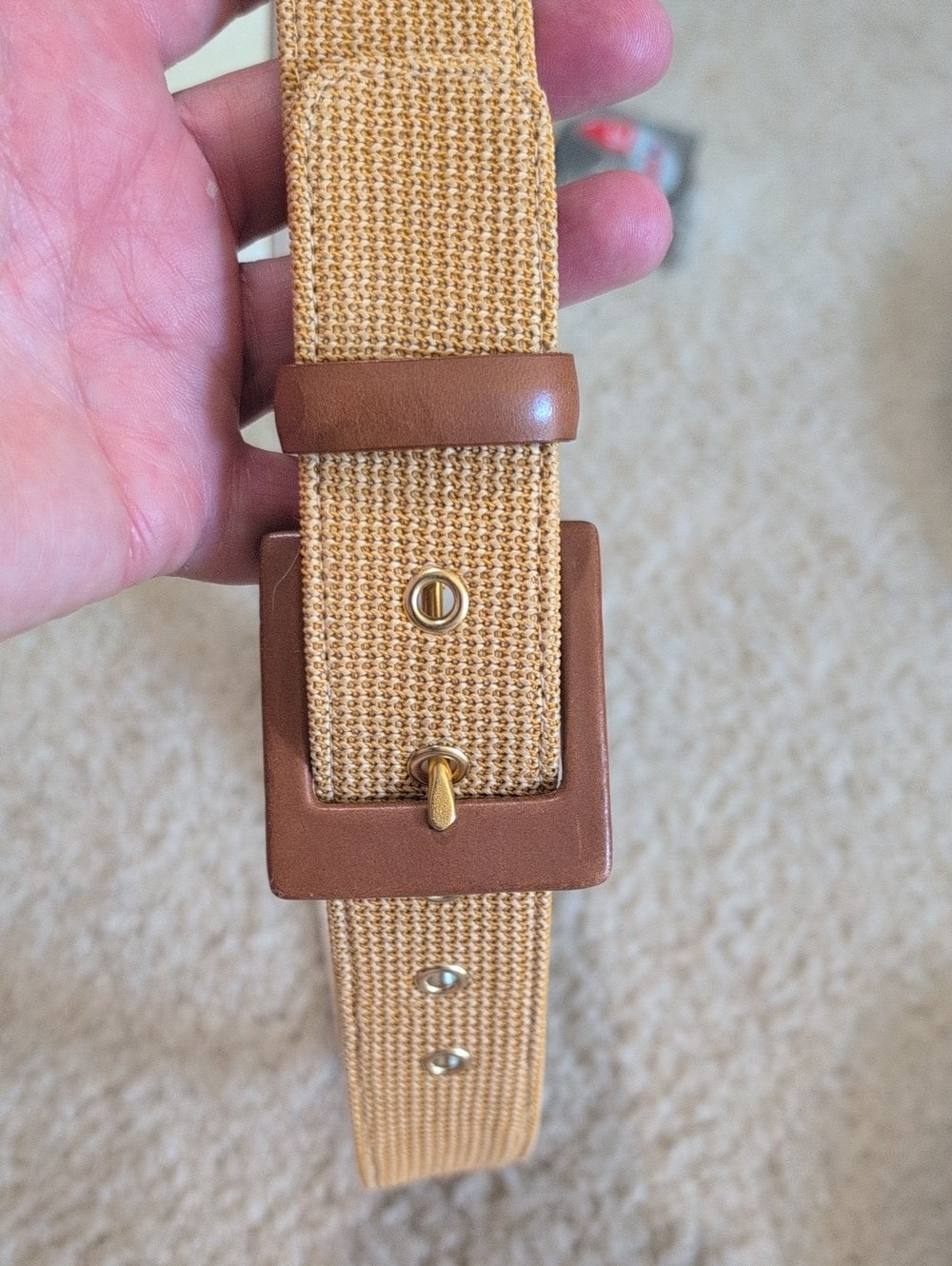 NWOT Talbots Womens Leather Underside Tan Canvas Belt with Brown Accents